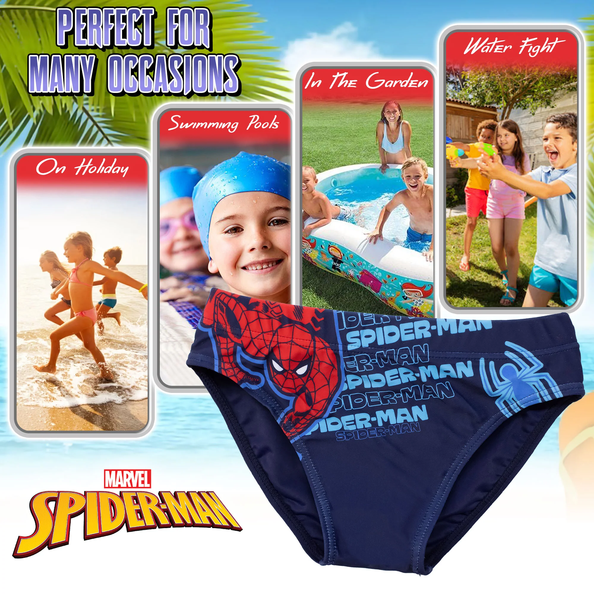 Costume da bagno Marvel Spiderman per bambino mutandina slip mare bimbo 7094 - immagine 7