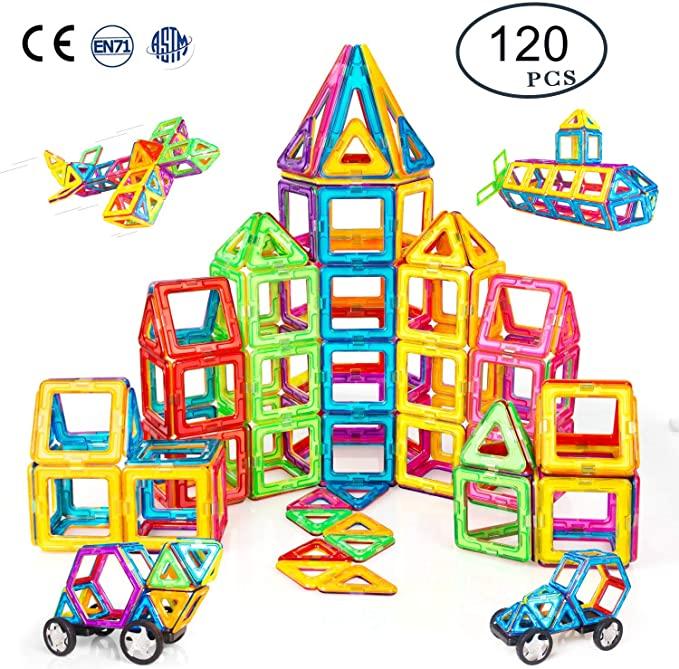 Condis Costruzioni Magnetiche Bambini 120 Pezzi Blocchi Costruzioni Magnetici Giochi Bimbo Bambina 3 4 5 6 7 anni Gioco Magnetico Educativi Giocattoli Bambino Calamite Puzzle Regalo Bimba Montessori - immagine 2